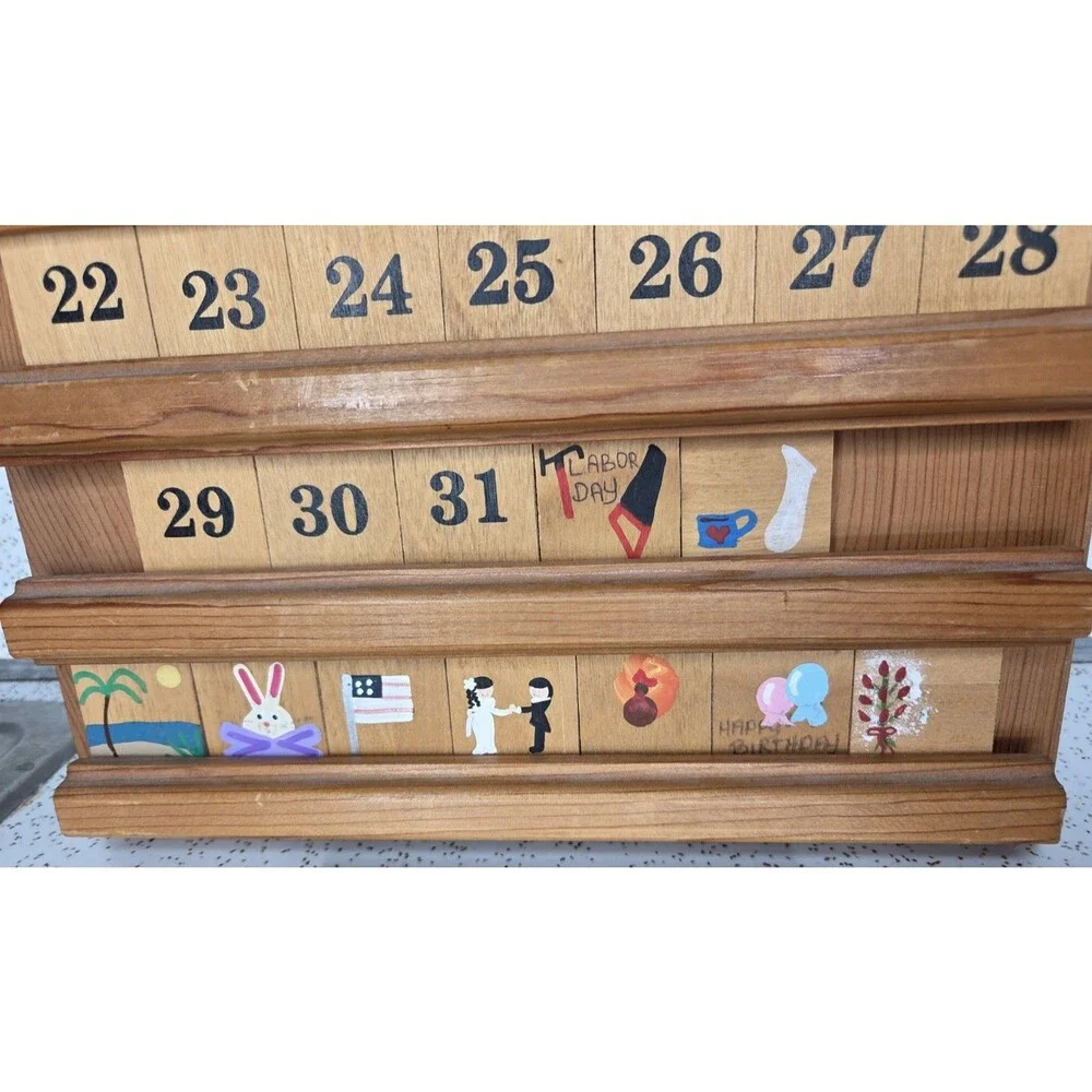 Vtg Wooden Calendar Wall Hanging Noah's Ark Holiday Tiles Cottagecore Nursery